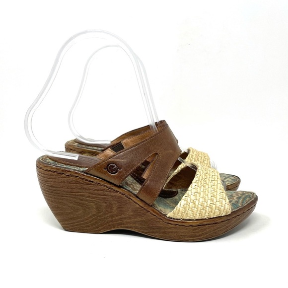 Born Open Toe Slide Straw Wedge Brown Womens 6 - Picture 1 of 8